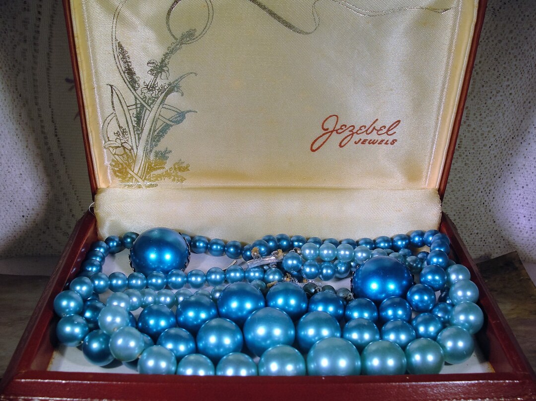 A'pearl jewelry box Cobalt Blue ブルー 【匿名】 Jezebel Jewels Beaded Jewelry Set: Teal Blue Necklace & Clip-on