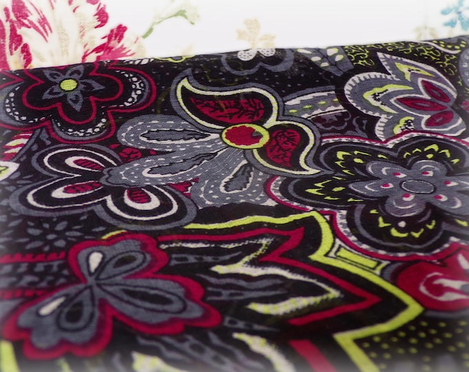 Vintage Scarf – Multicolor Rectangular Floral Pattern Scarf – 71 by 20 inches – Dark Background with Artistic Flowers – Outfit Accessory