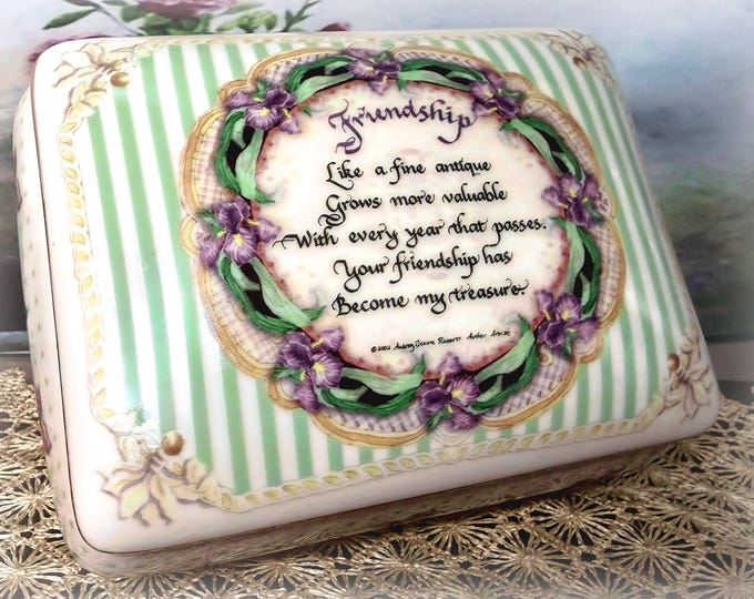Audrey Jeanne’s Expressions Friendship Footed Trinket Box 2002 – Words for Life’s Treasured Moments