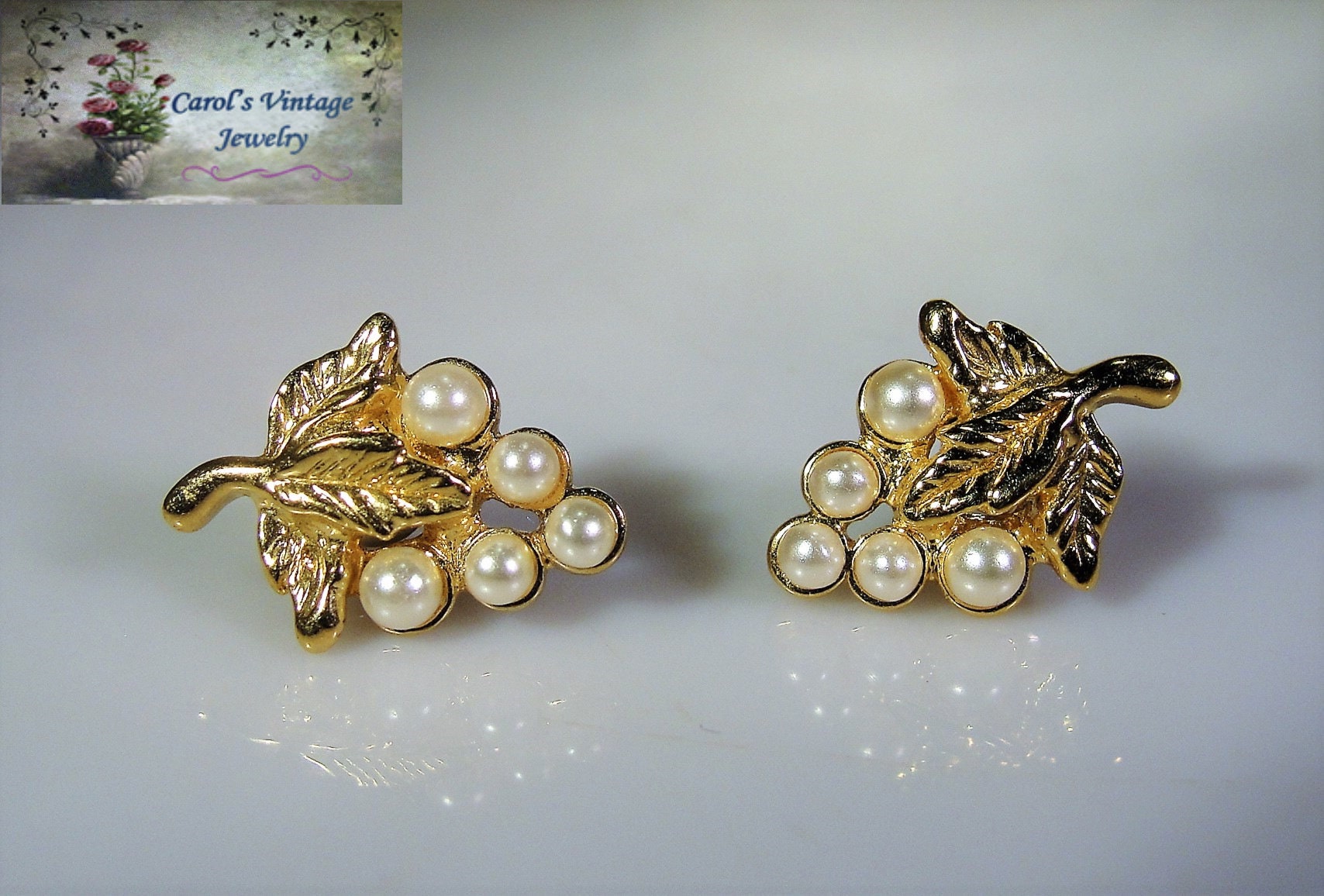 Grape Pearl Motif Stud Earrings made for Pierced Ears, Push Backs