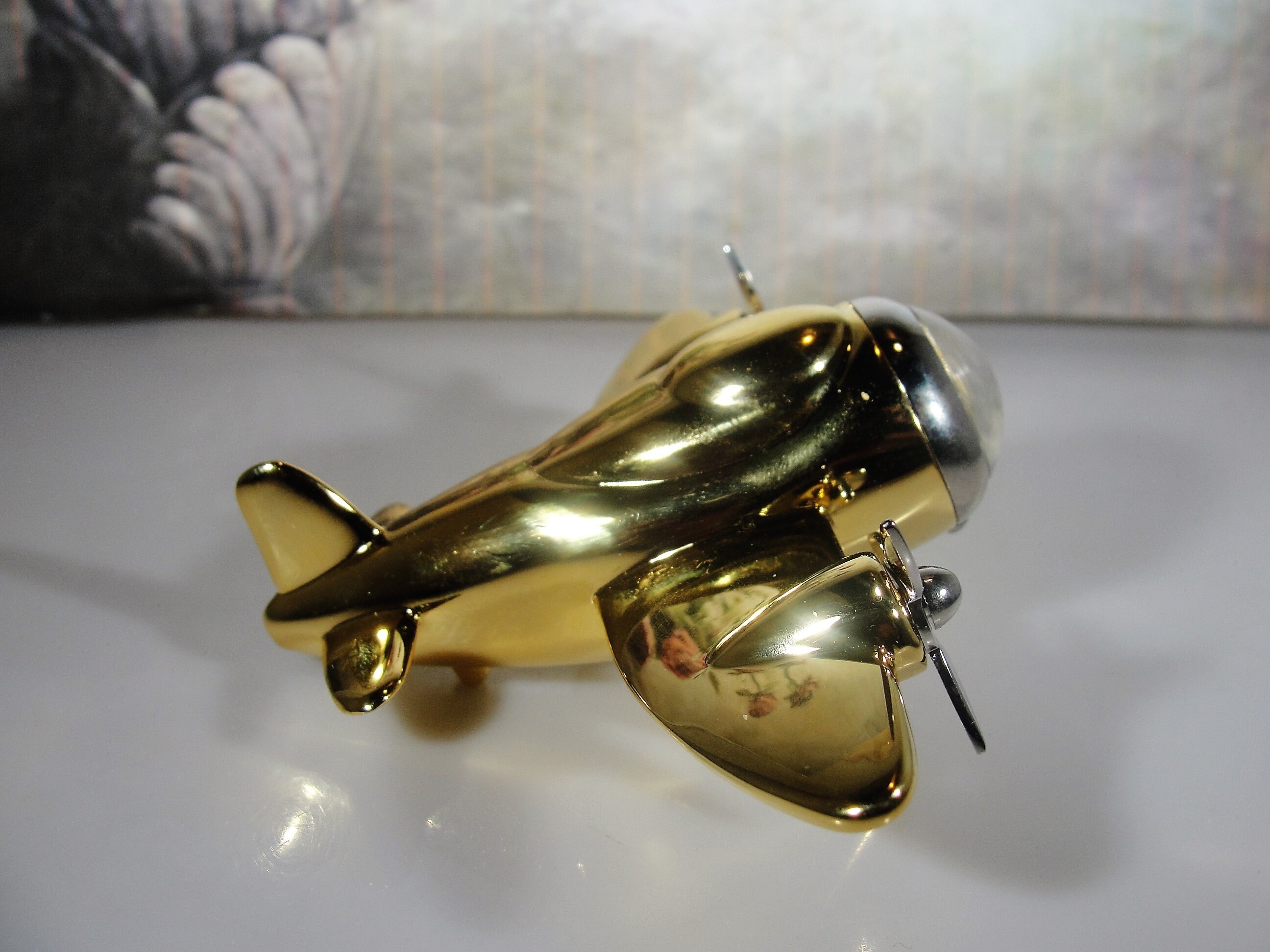 Timex - Collectible Mini Brass Airplane Clock, Desk Paperweight