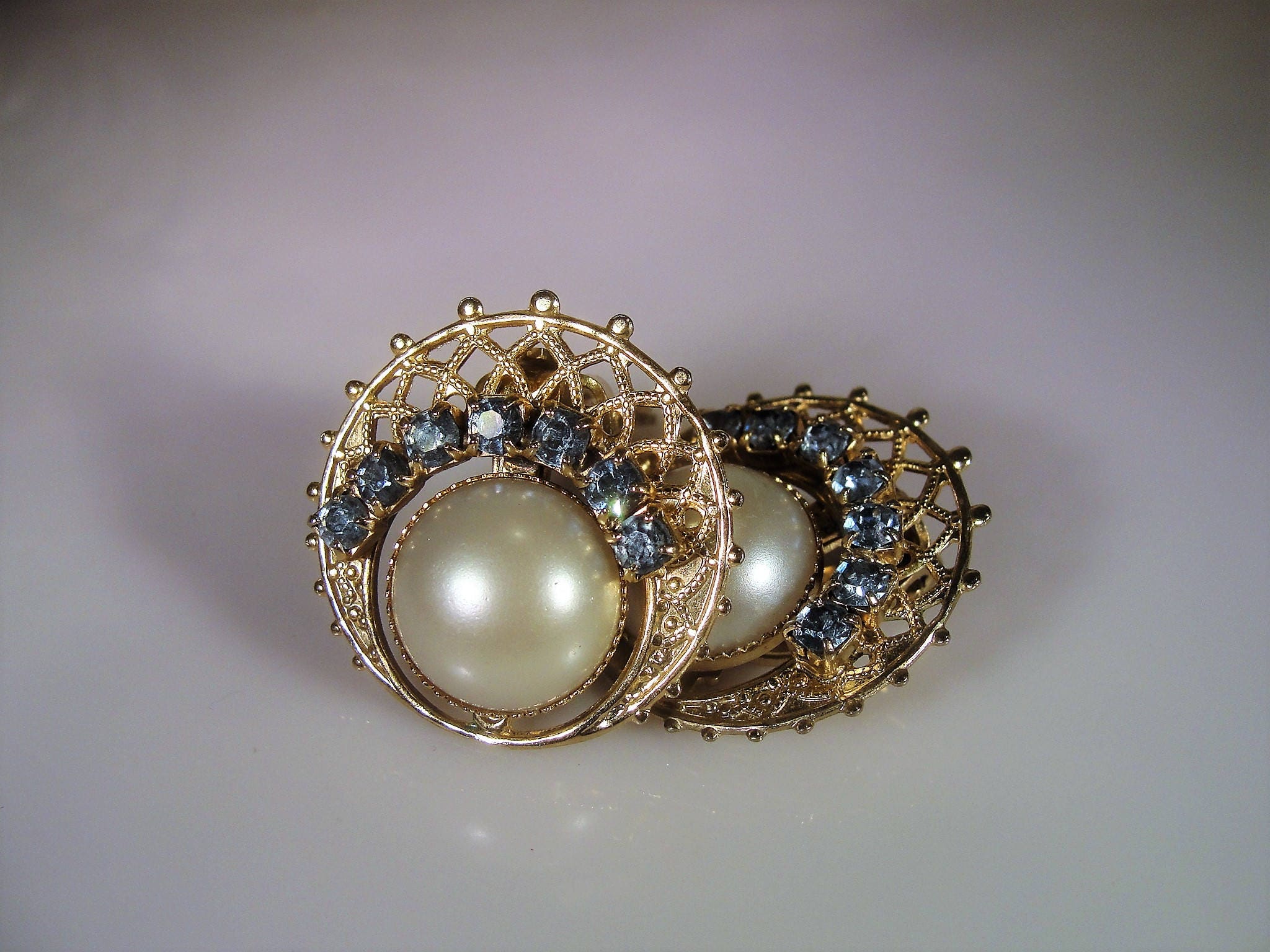 Clip On Earrings, Pearl ClipOn Earrings, Capri Blue Rhinestone