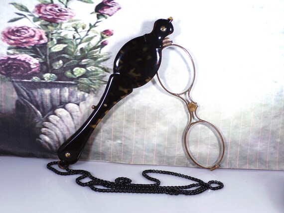 Antique Edwardian Tortoise Shell Lorgnette Opera … - image 3