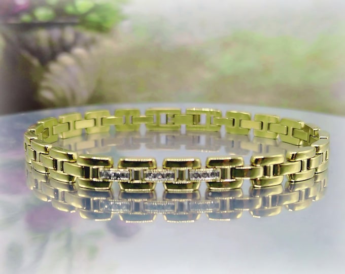 Women’s Bracelet – Yellow Gold-Plated Rhinestone Accented Stacking Bracelet - Vintage Bracelet