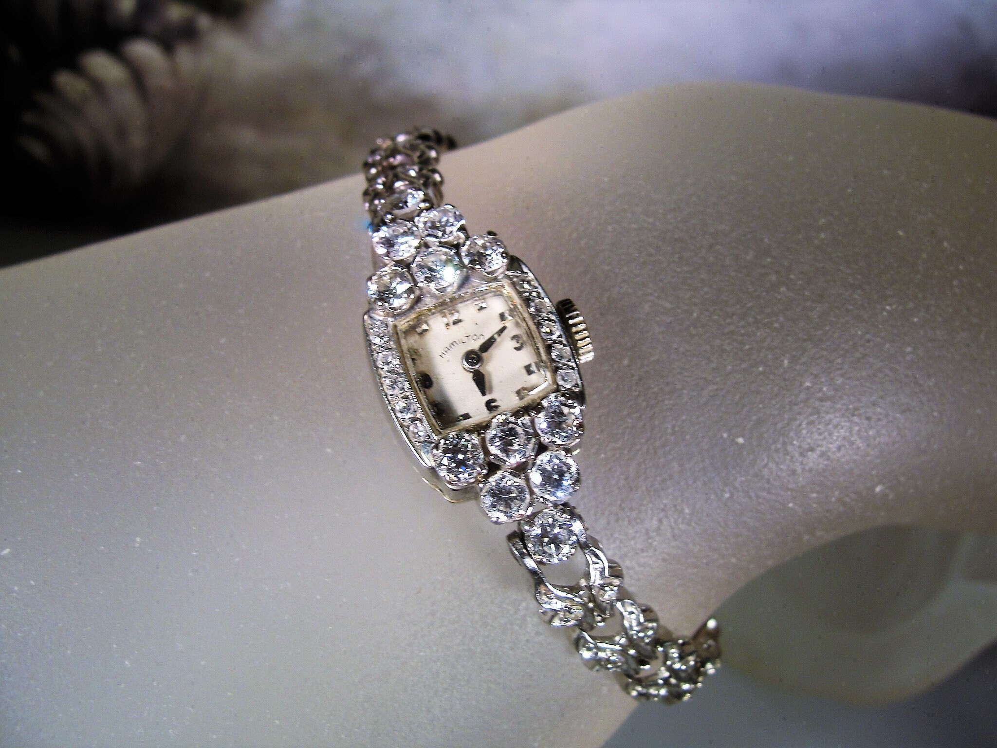 HAMILTON Wrist Watch, 14K White Gold Diamond Watch, Ladies Diamond