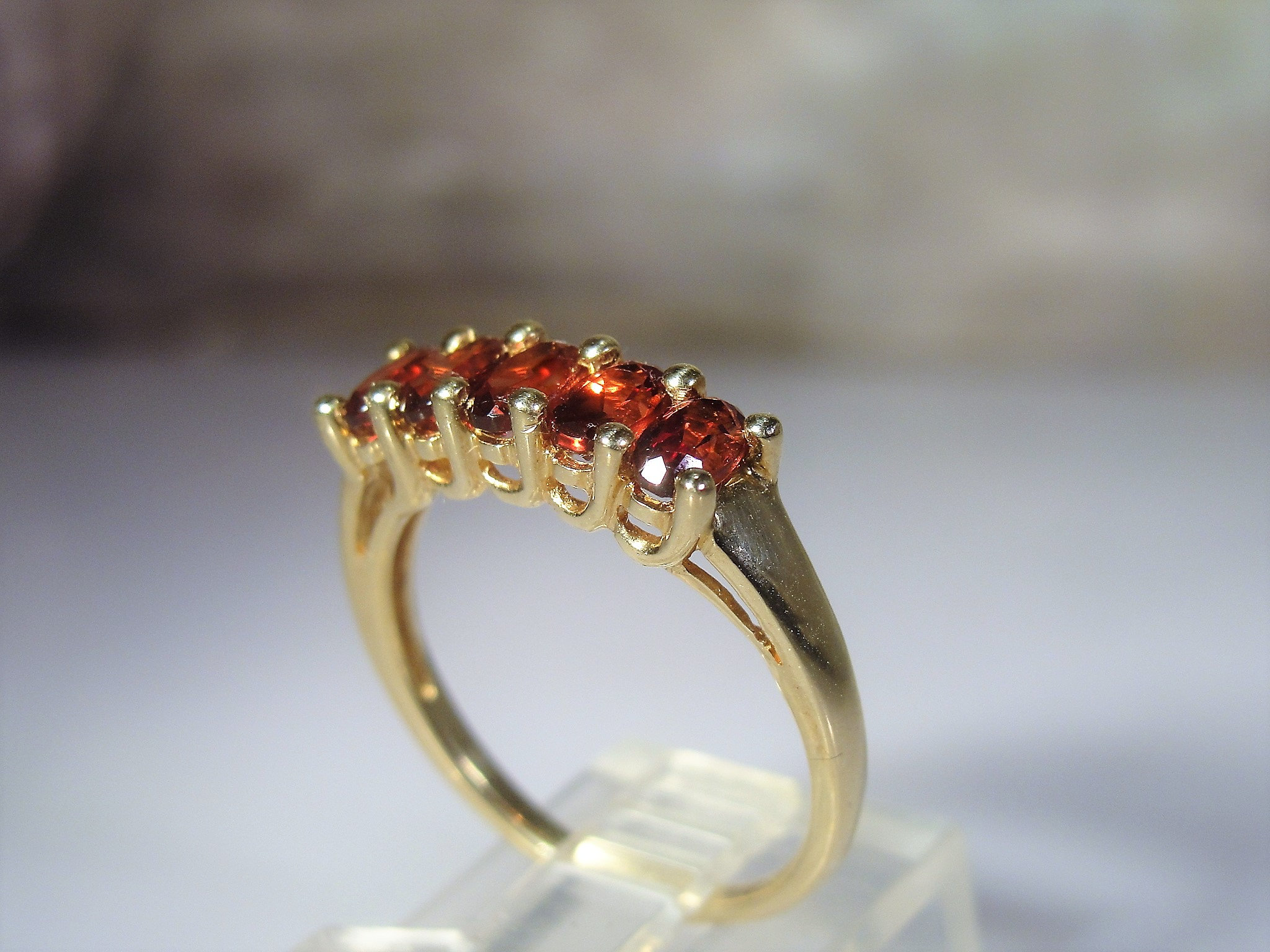 10K Yellow Gold 5 Stone Anniversary Band, Mozambique Red