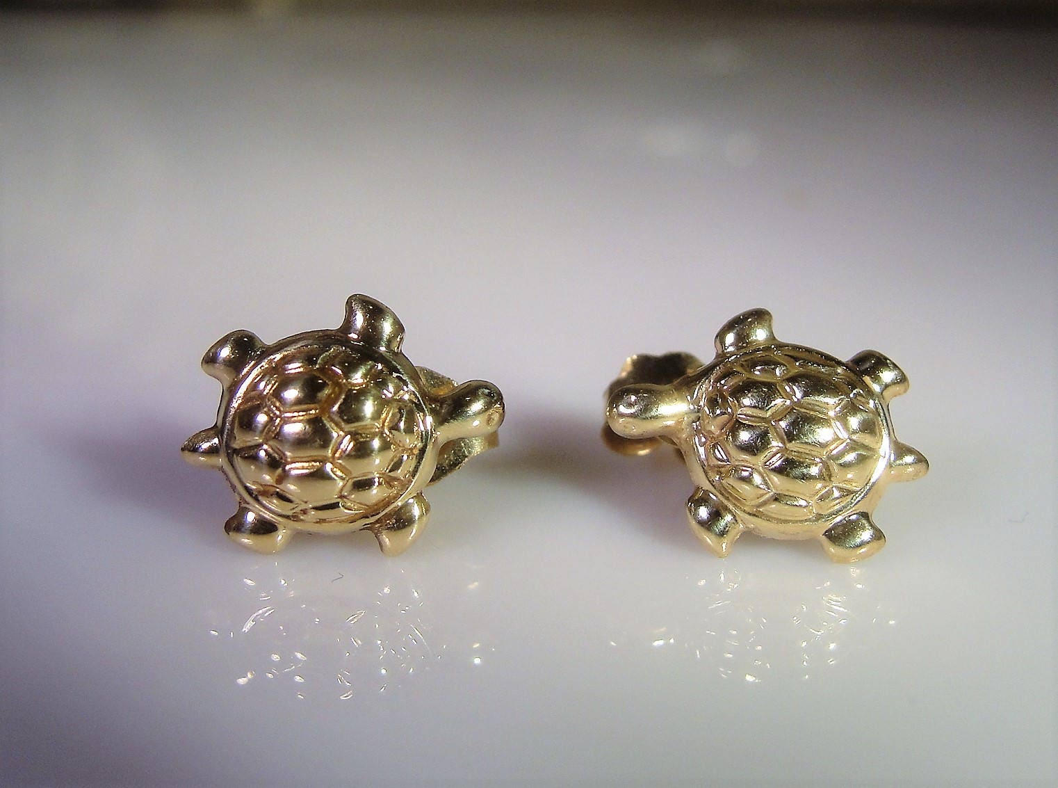 Reserved for Dana 10K Gold Turtle Earrings, Turtle Earrings, Turtle