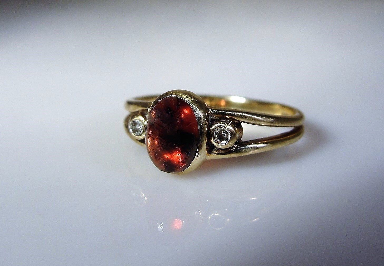 10K Garnet Ring, Garnet Cabochon and Diamond Ring, Pyrope Garnet Ring ...