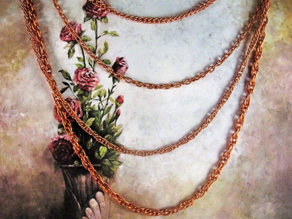 Multi-Strand Necklace, Aged Copper Coated Steel M… - image 7