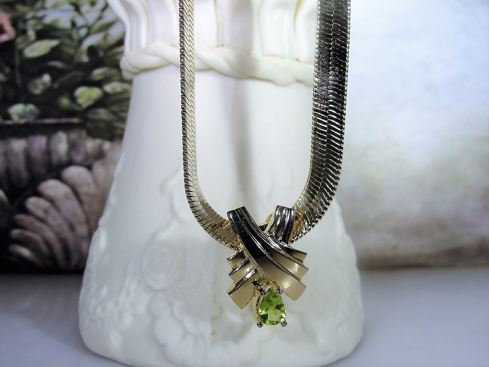 Vintage Peridot Gold Vermeil Enhancer, August Birthstone, Two Tone Gold