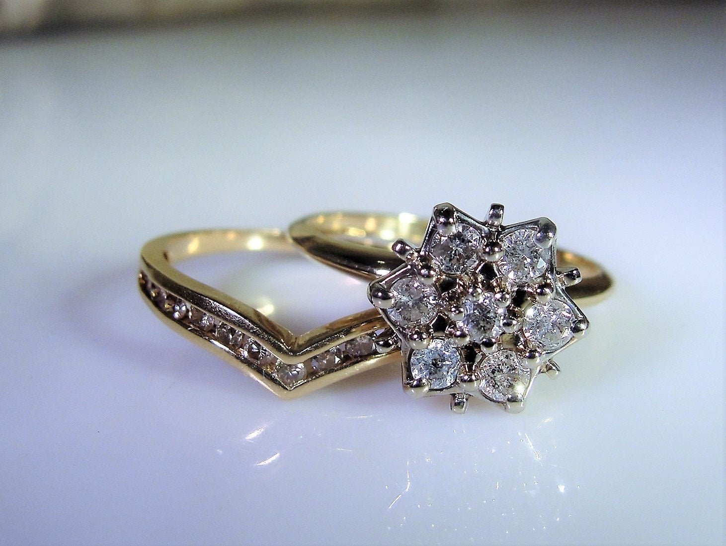 10K Diamond Bridal Ring Set, Genuine Diamonds .80 TCW, Diamond Cluster