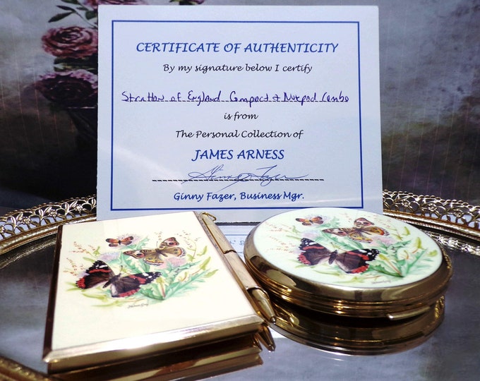 Vintage 1970s STRATTON Butterfly Notepad & Powder Compact Set - From James Arness ‘Gunsmoke’ Estate with Certificate of Authenticity