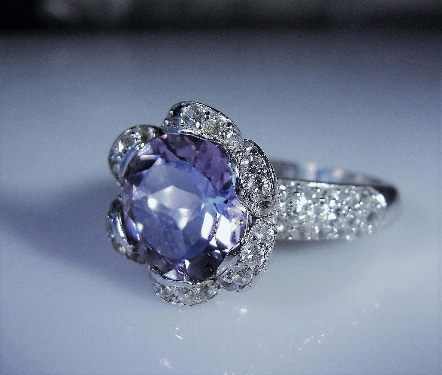5.36 Carat Genuine Amethyst and White Topaz Ring in Sterling Silver