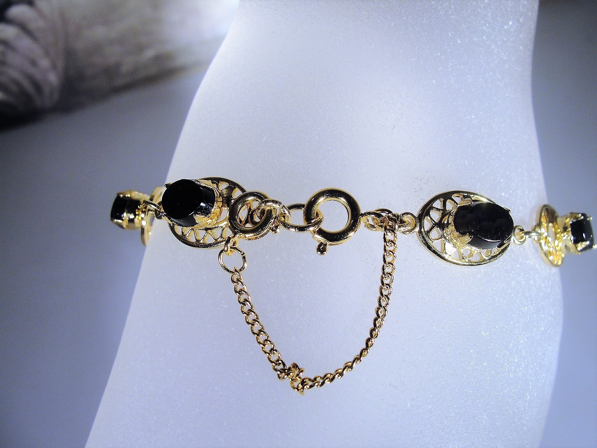Genuine Onyx Bracelet, Black and Gold Bracelet, Gold Plated Bracelet