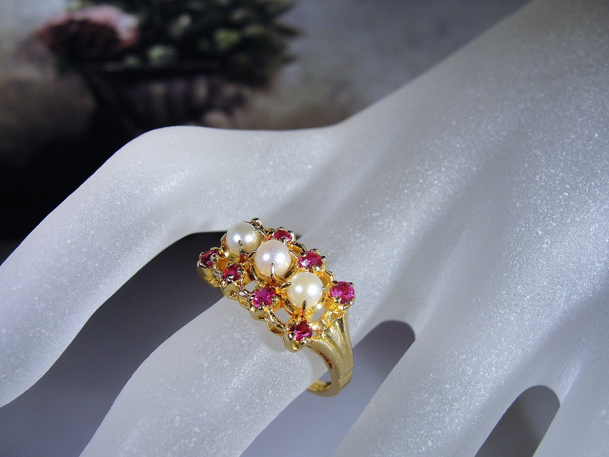 Pearl Ruby Ring, Unique 10K Gold Pearl and Ruby Ring, Pearl and Ruby ...