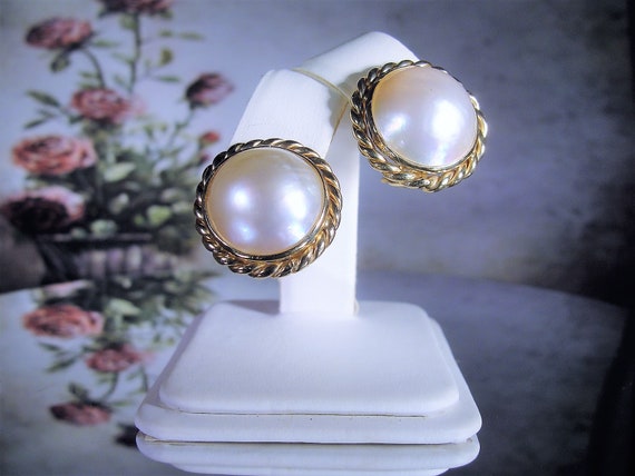 14K Mabe Pearl Earrings, 16MM Pearl Earrings, Pear