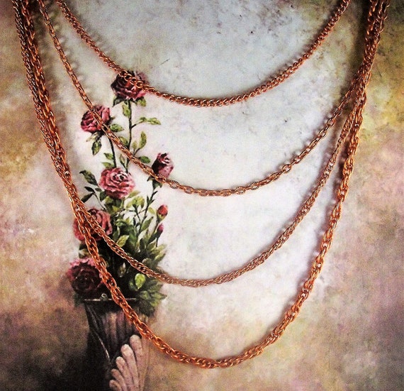 Multi-Strand Necklace, Aged Copper Coated Steel M… - image 2