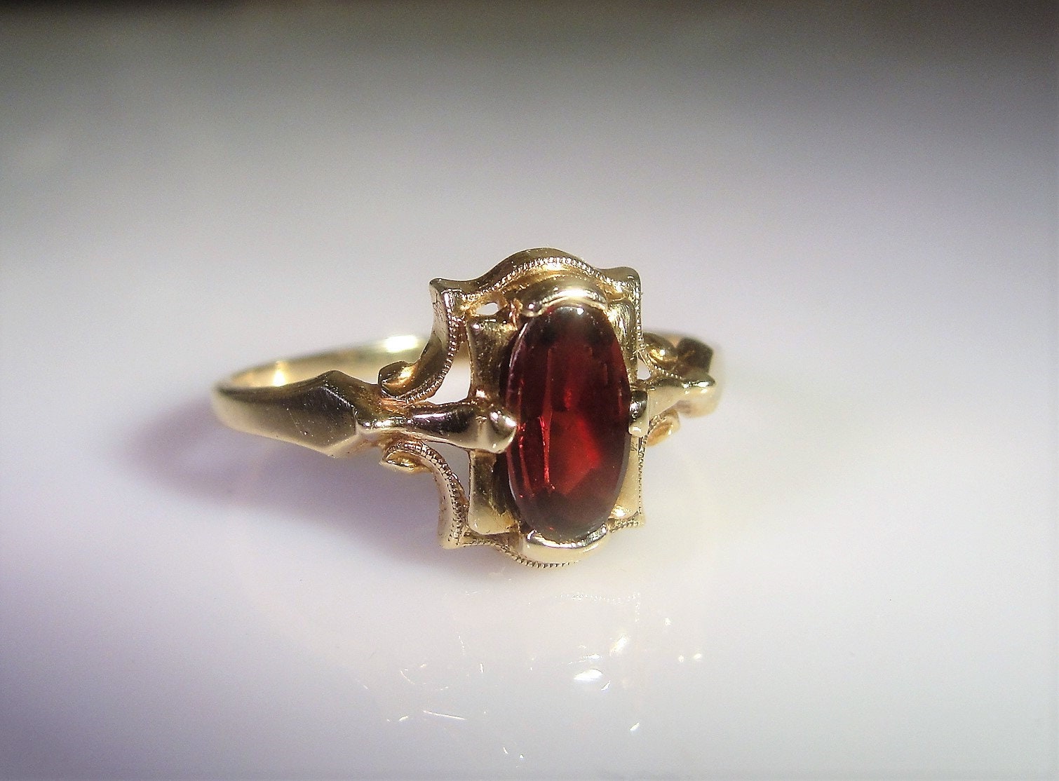 Garnet Ring, 10K Garnet Ring, Art Deco Garnet Ring, Cabochon Garnet ...