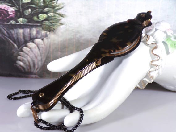 Antique Edwardian Tortoise Shell Lorgnette Opera … - image 9
