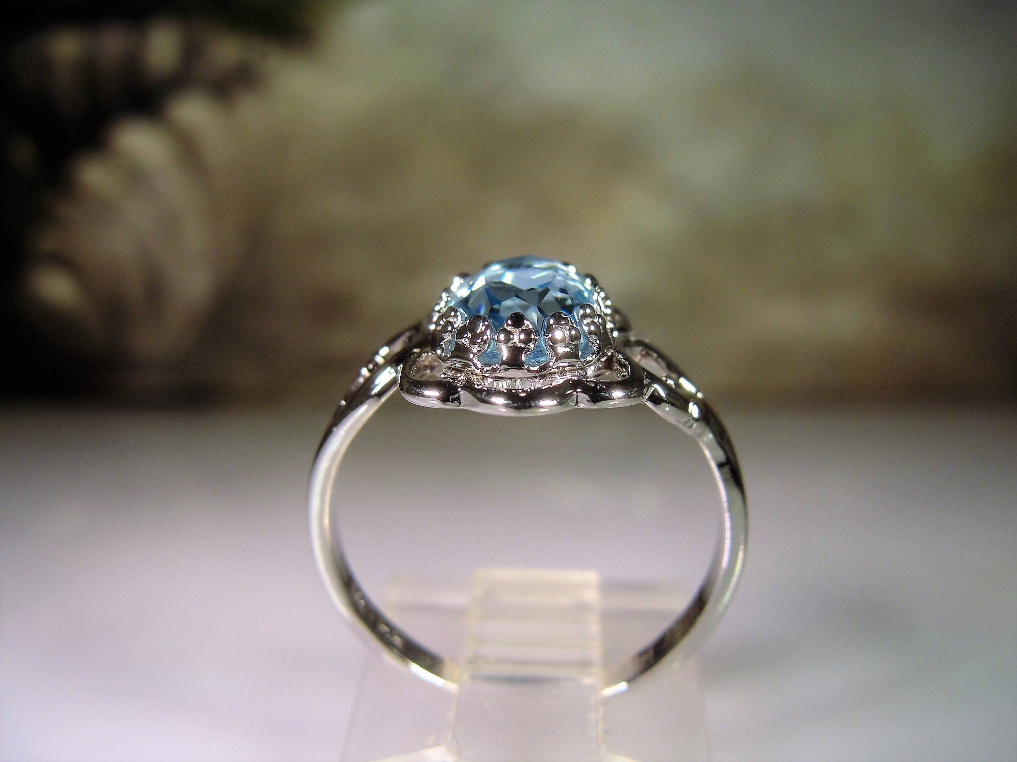 SETA Ring, Blue Glass Ring, Art Deco Ring, Sterling Silver, Swiss Blue