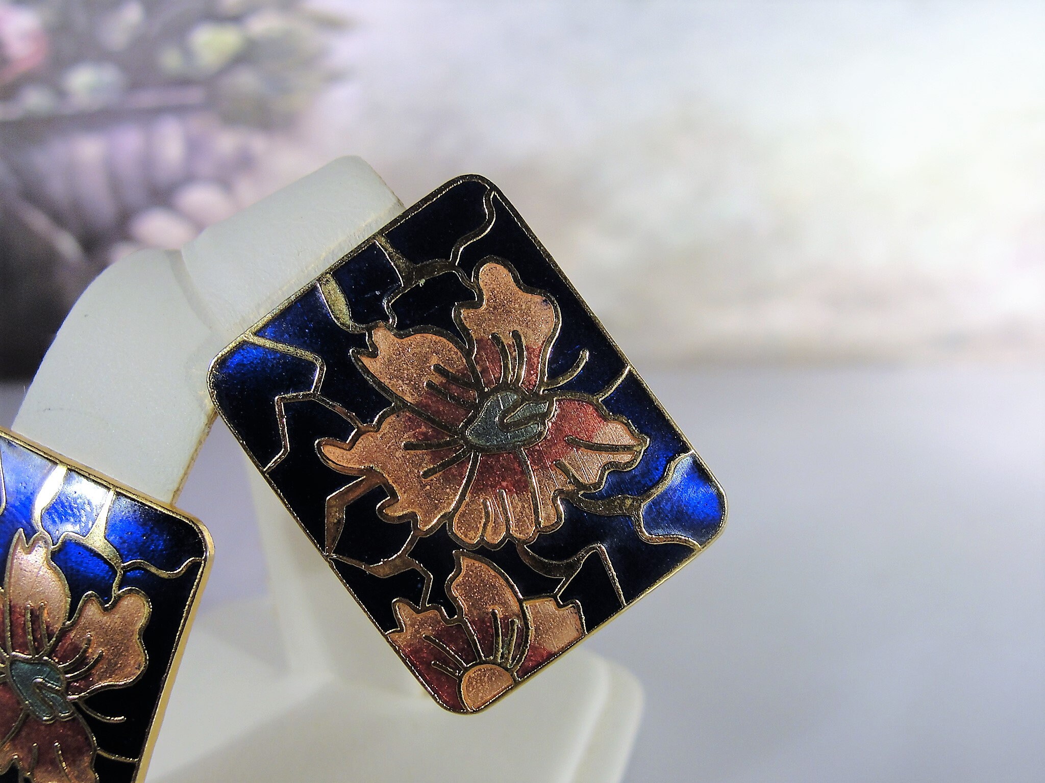 Cloisonné Watch & Earrings Set, Ladies Wrist Watch, Genuine Leather