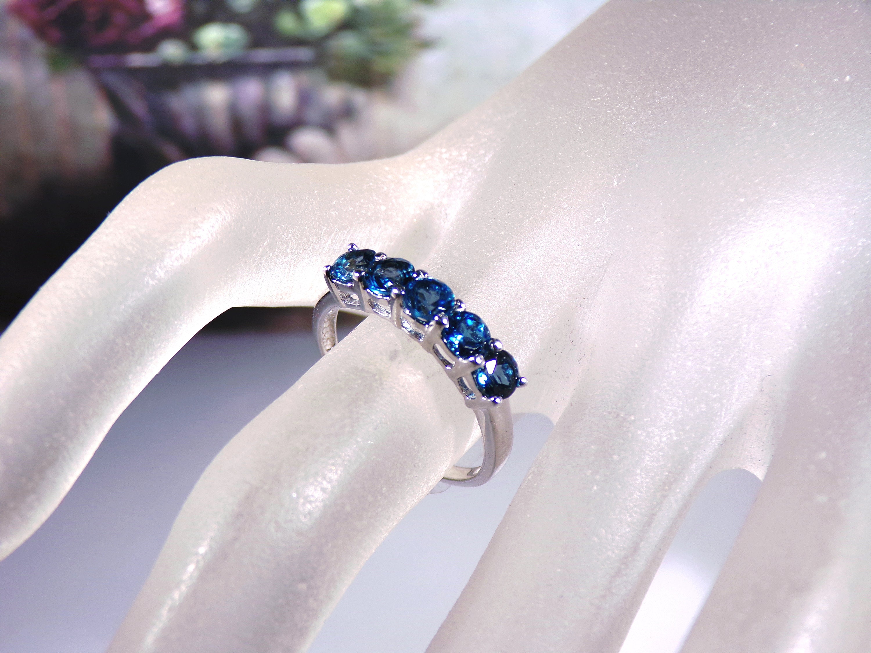 Sterling Silver Band, 5 Stone Genuine London Blue Topaz Band Ring ...