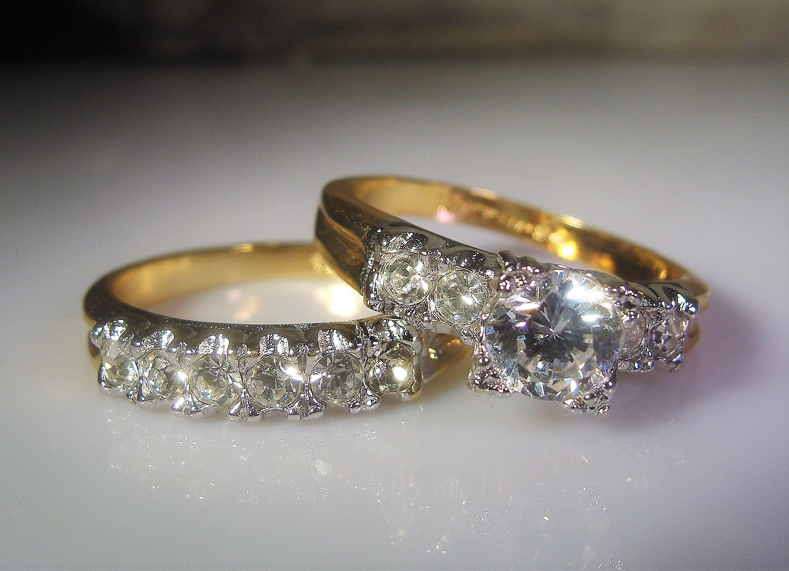 18K Gold Filled Bridal Ring Set, Engagement Ring, Wedding Band, Travel