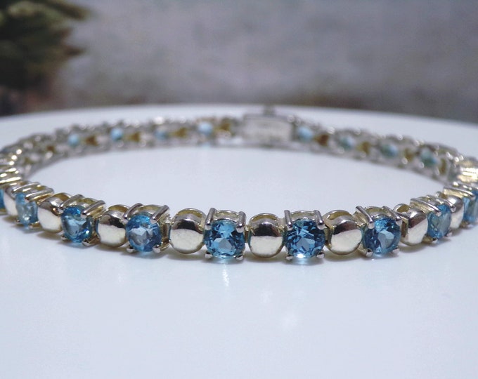 Blue Topaz Bracelet – Swiss Blue Topaz Sterling Silver Bracelet – Genuine Topaz Gemstones – 925 Sterling Silver, Vintage Bracelet