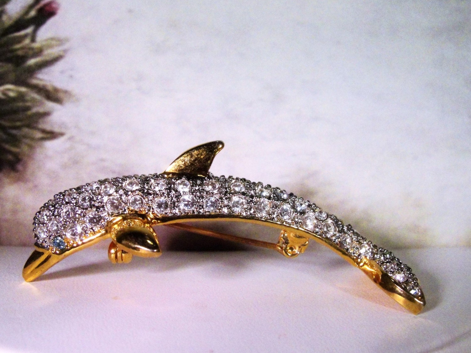 KUO Rhinestone Encrusted Dolphin Brooch, Rhinestone Dolphin Brooch