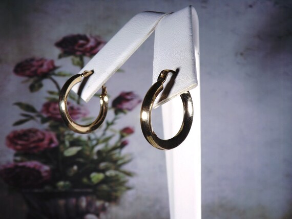 14K Yellow Gold Hoop Earrings - Concave Hoop Earr… - image 1