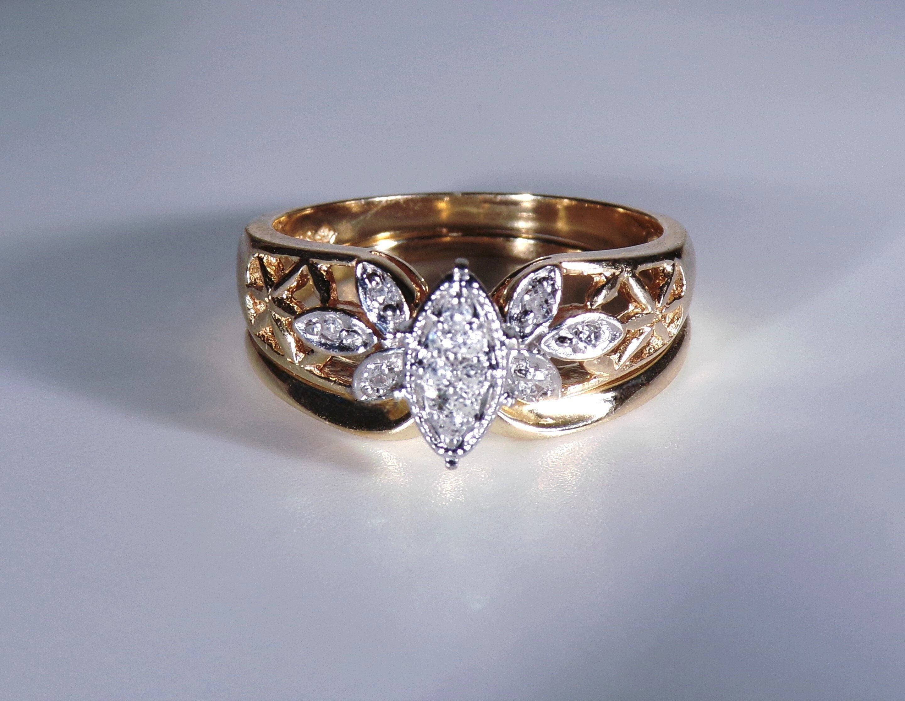 Vintage Floral Design Halo Engagement Ring, 14K White Gold Flower Ring