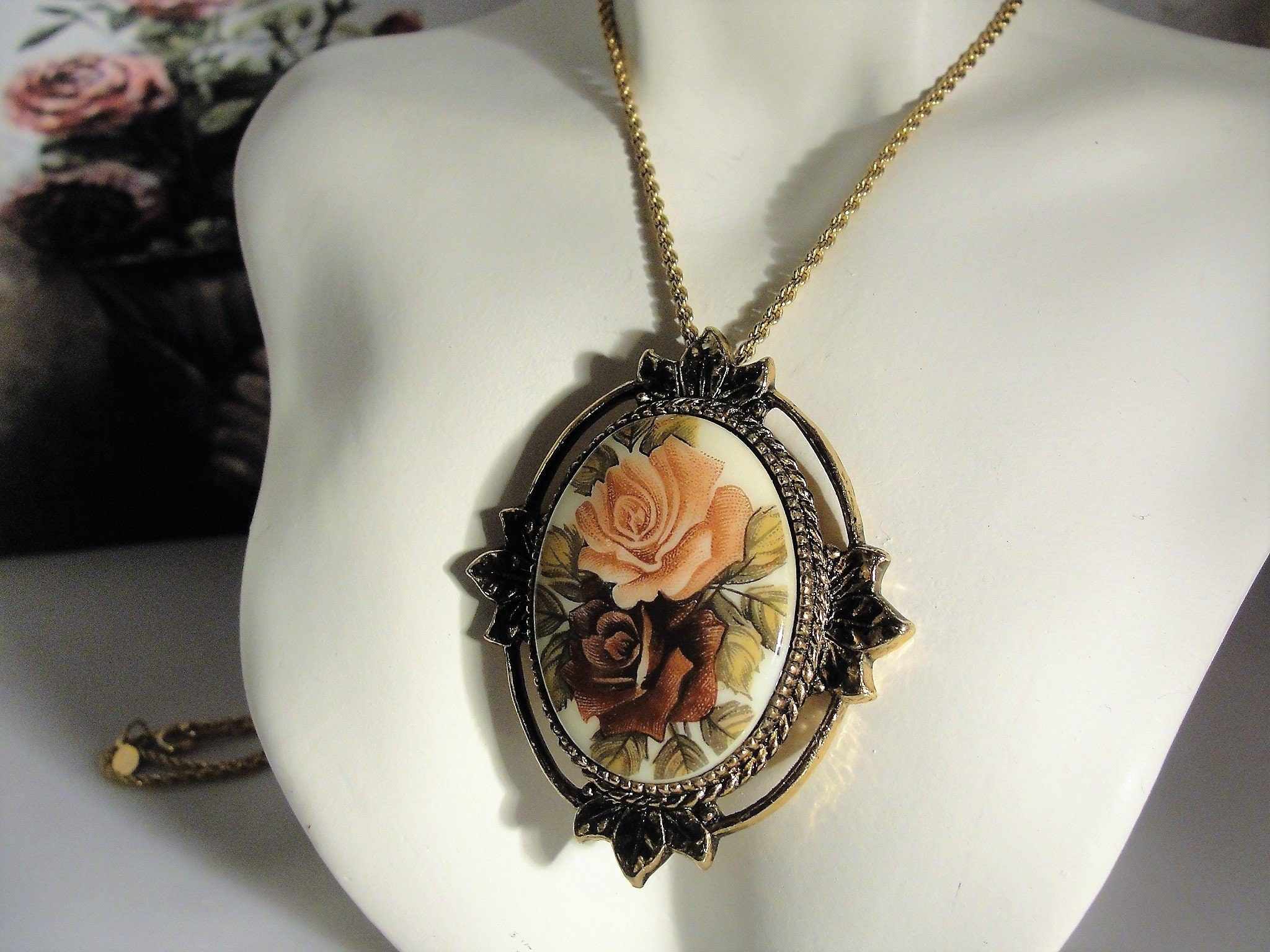 SARAH COVENTRY Rose Transfer Cameo Brass Necklace, 30 Inch Chain