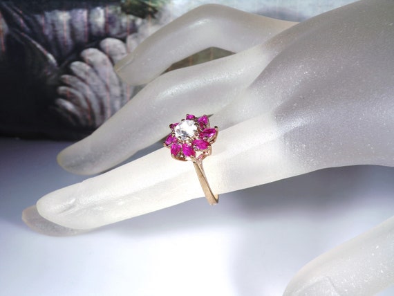 Vintage 10K Yellow Gold Ruby and White Topaz Flor… - image 8