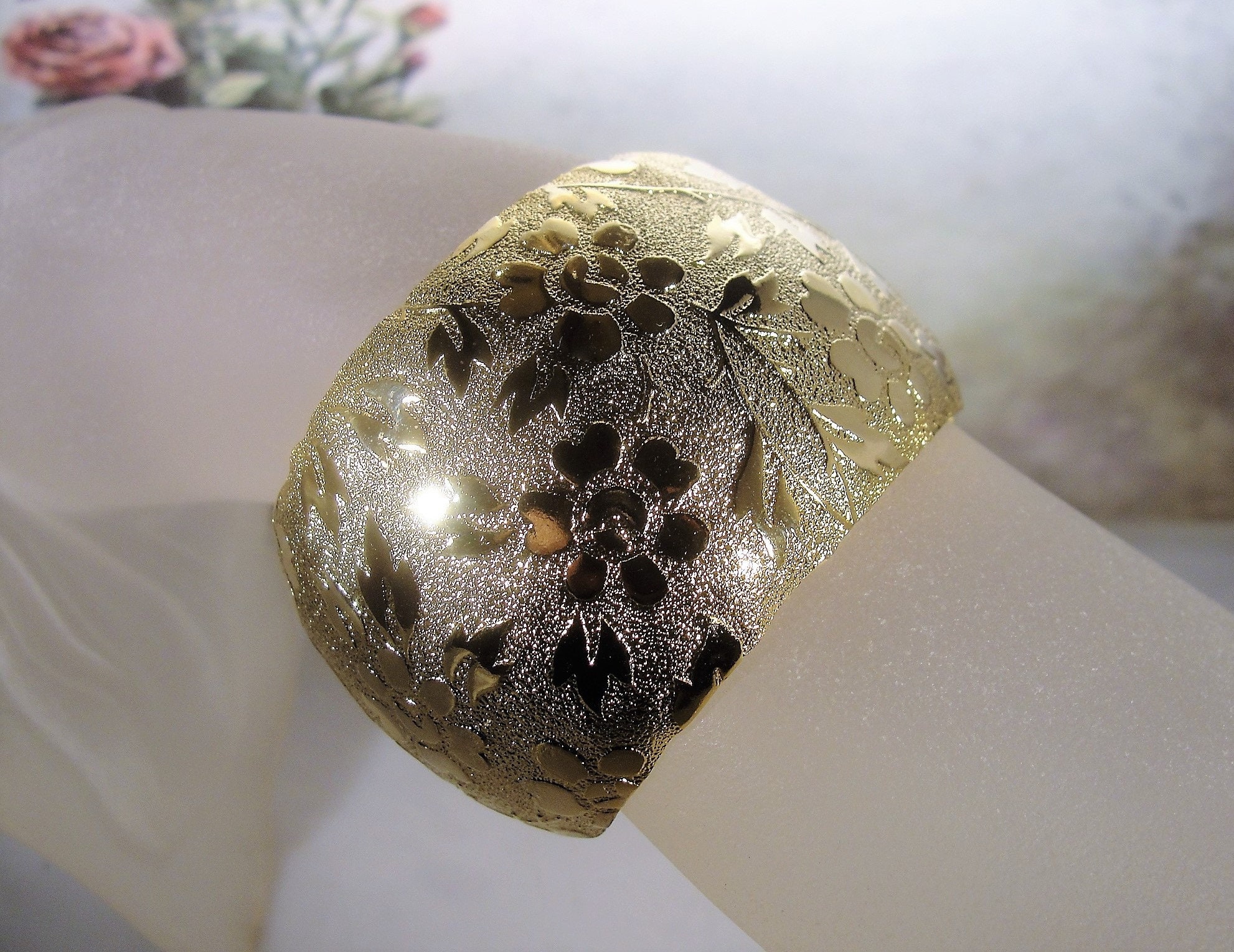 Gold Vine Cuff w/ Silver Flowers main image 1