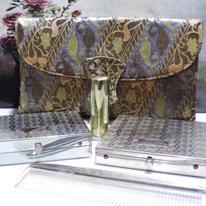 Rex Fifth Avenue 4 Piece Silver Compact Set - Comb - Lipstick Holder - Cigarette Case - Powder Compact - Cloth Case - Vintage Compact Set