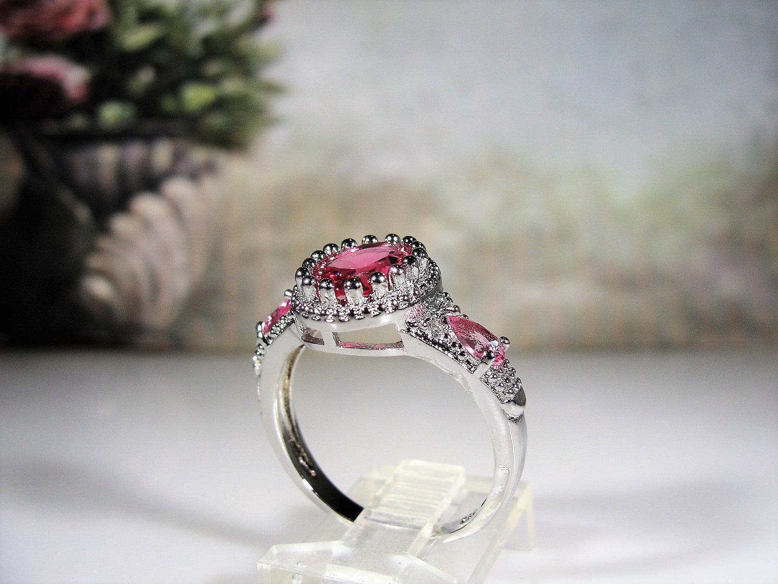 Sterling Pink Glass Ring Pink Glass Ring with a Crown Etsy