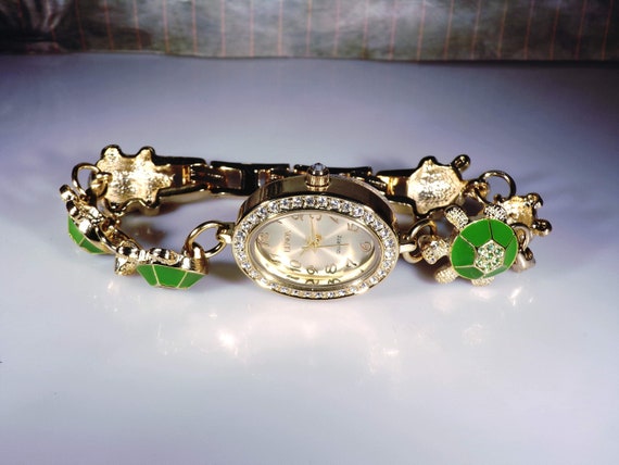 LENOX Green Enamel and Peridot Crystal Turtle Wat… - image 3