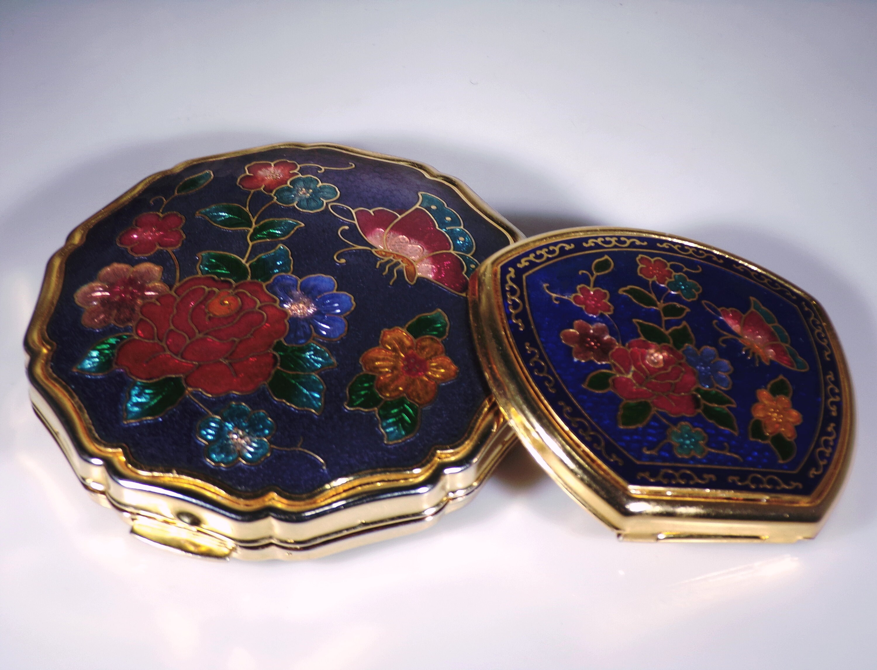 CLOISONNE Powder Compact with Matching Folding Handheld Mirror, Powder ...