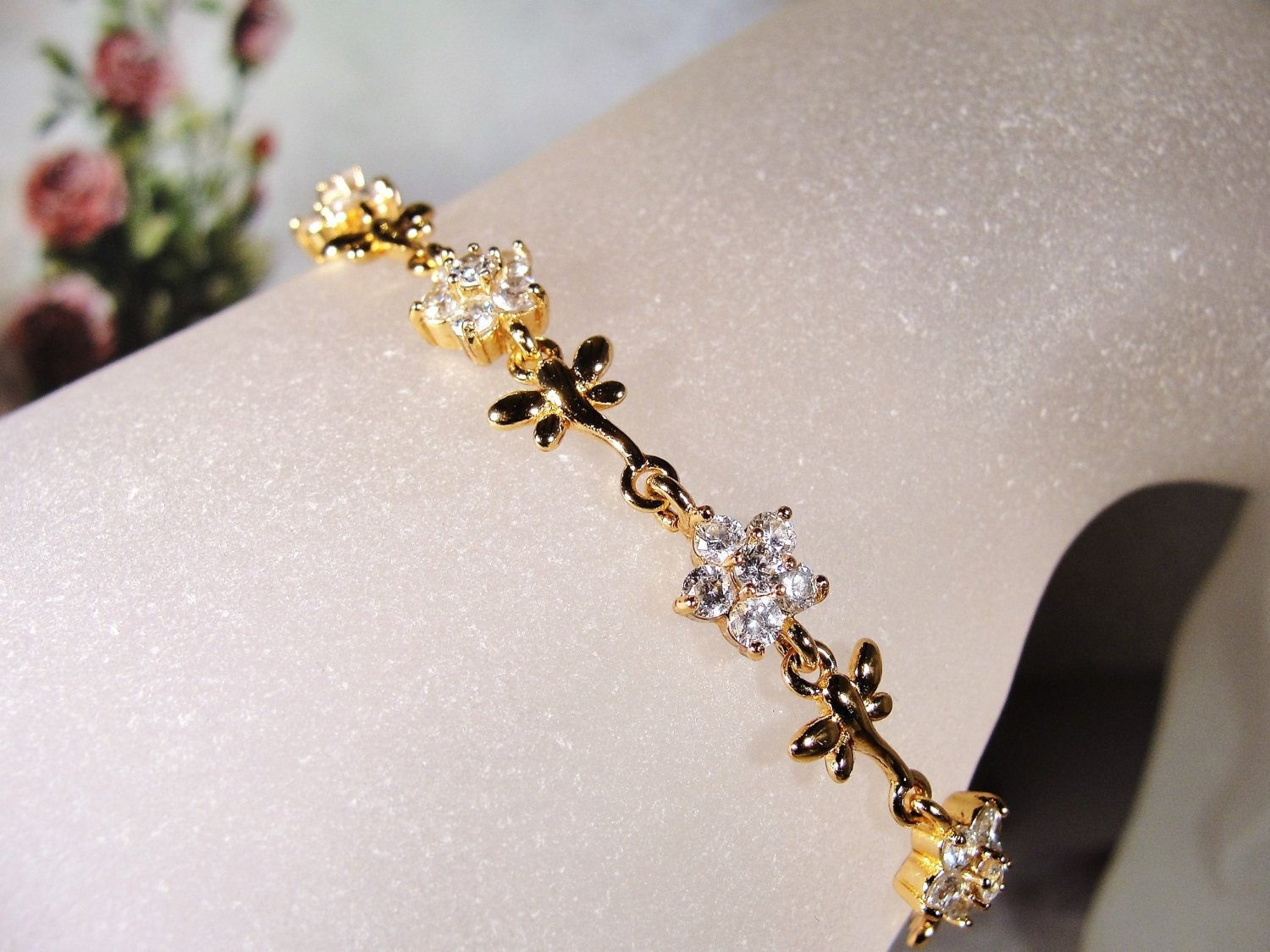 Gold Butterfly and CZ Flower Bracelet, Flower and Butterfly Tennis ...