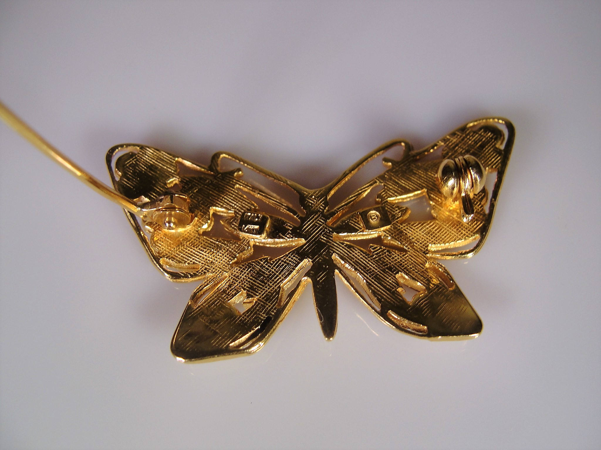 Fine Jewelry Brooch, 14K Yellow Gold Black and White Enamel Butterfly