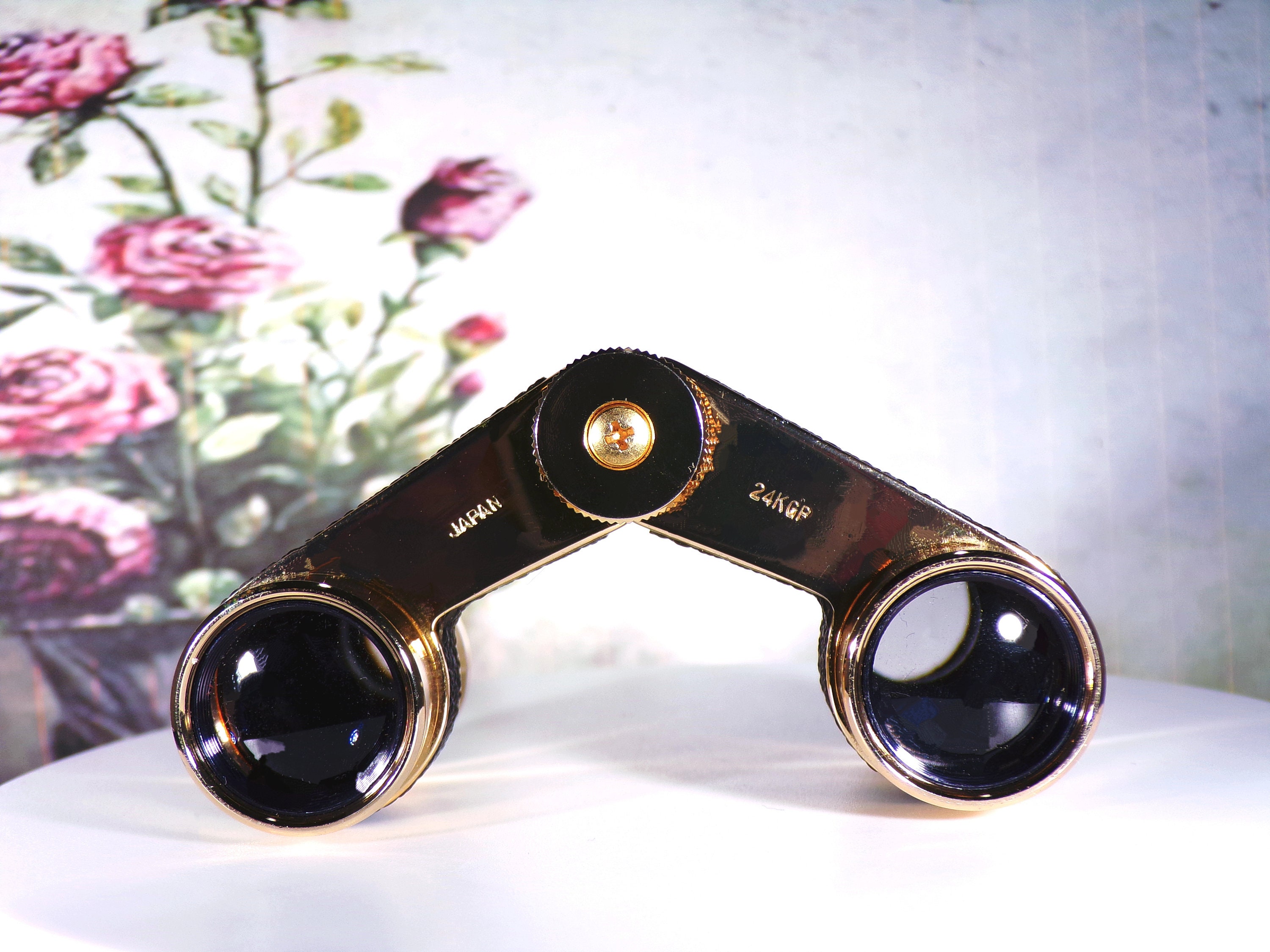 TASCO Miniature Opera Glasses, 24K Gold Plated w/ Black Leather Accents