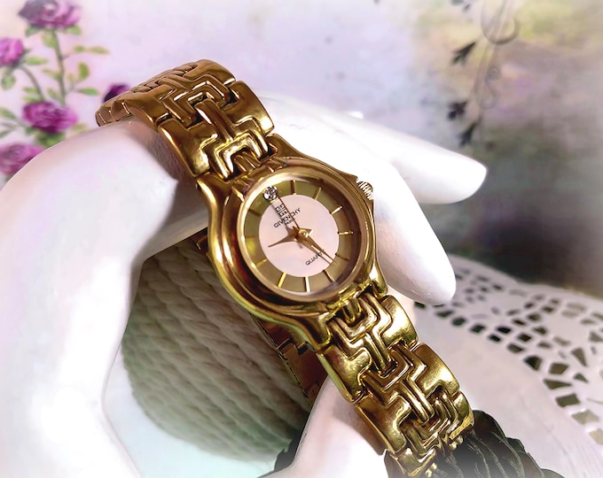 Vintage Givenchy Diamond Watch: Gold Geometric Swiss Made