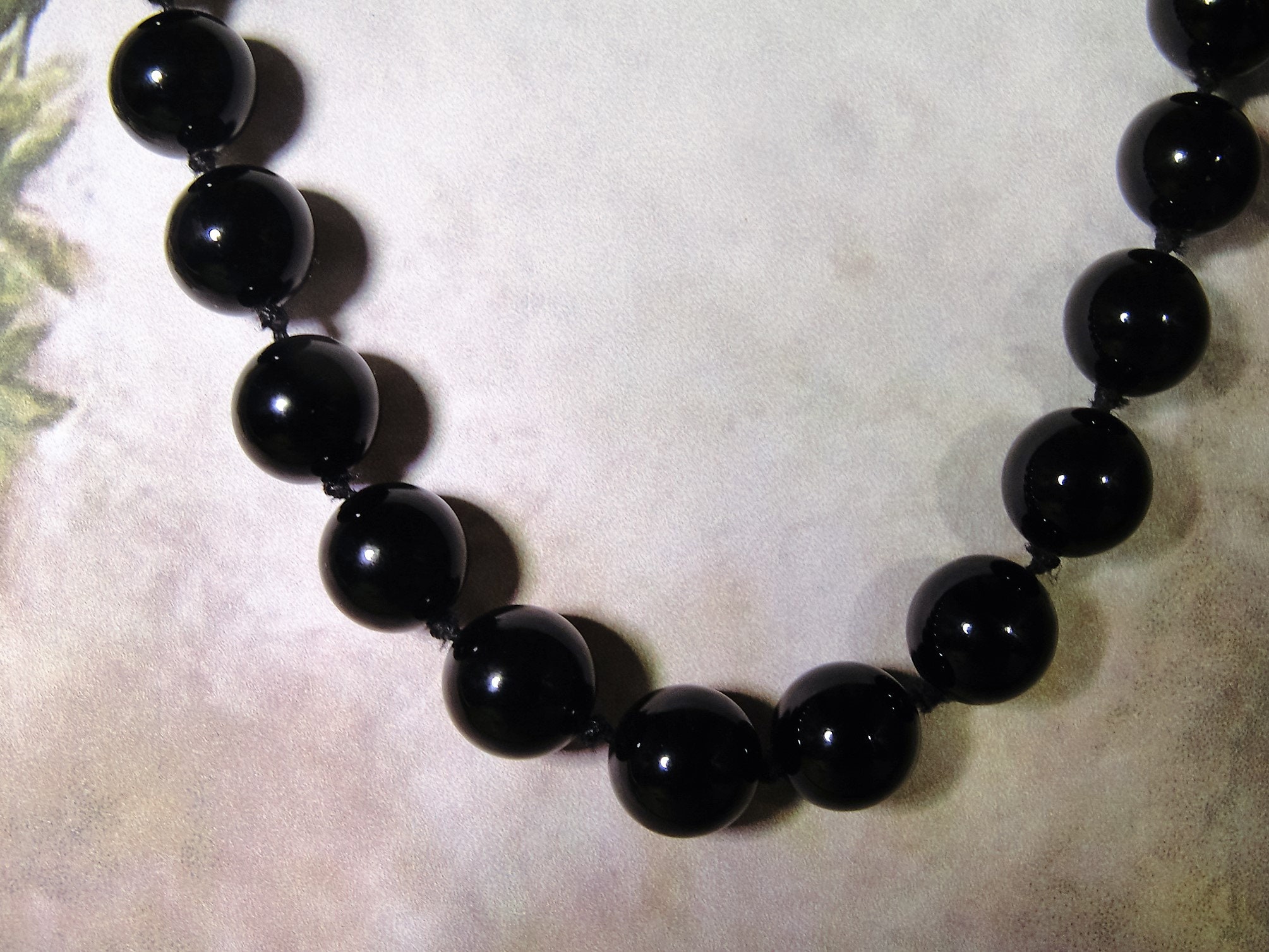 Hand Knotted 8mm Black Onyx Bead Necklace with a 14K Gold Round Spring ...
