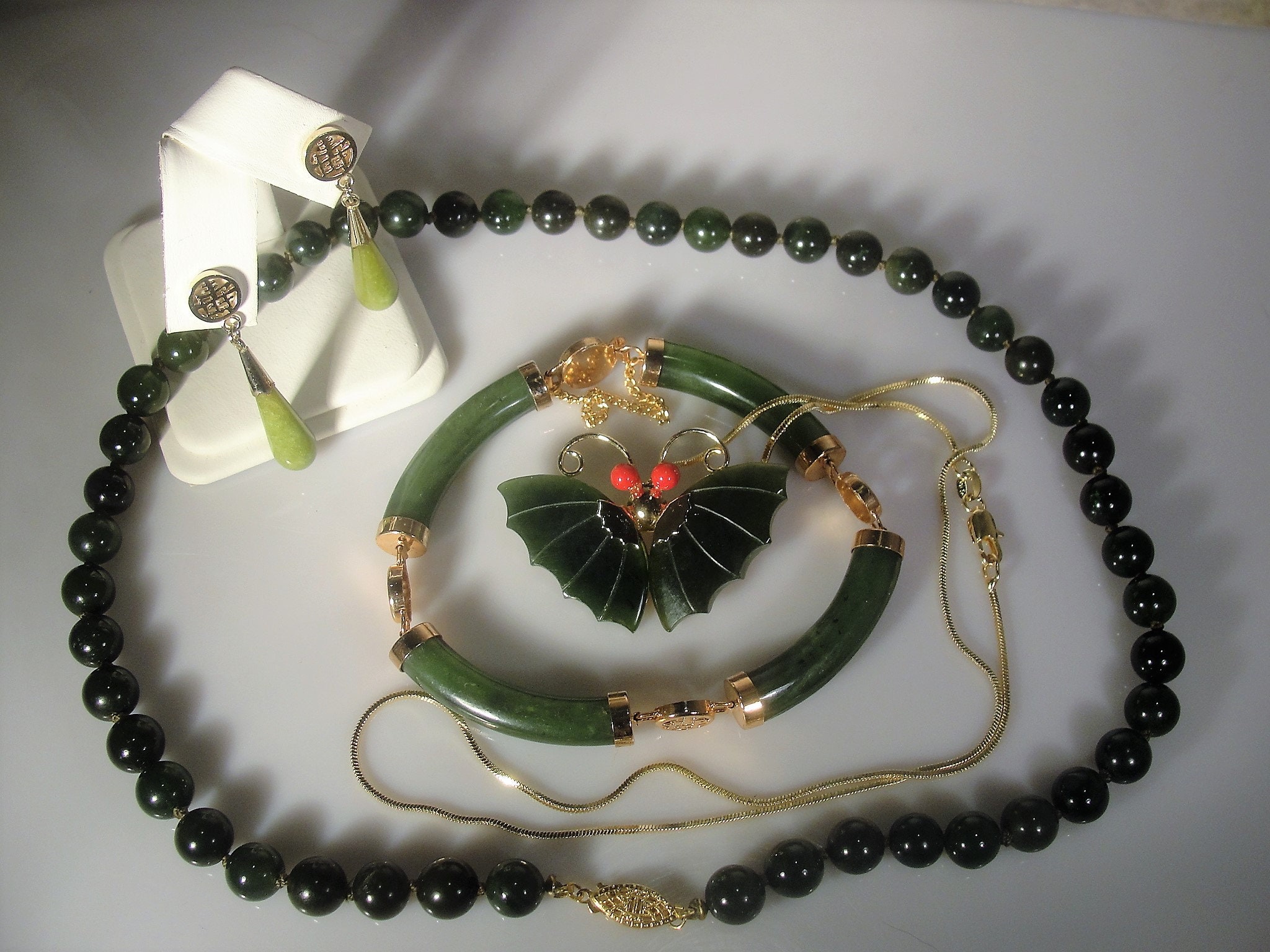 ORIENTAL DYNASTY, Jade Jewelry Set, Jade Bead Necklace, Jade Earrings