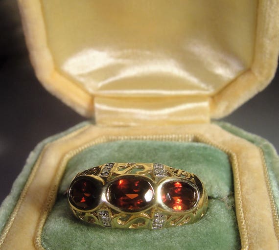 Garnet Ring, 10K Yellow Gold Band, Art Nouveau Ga… - image 10