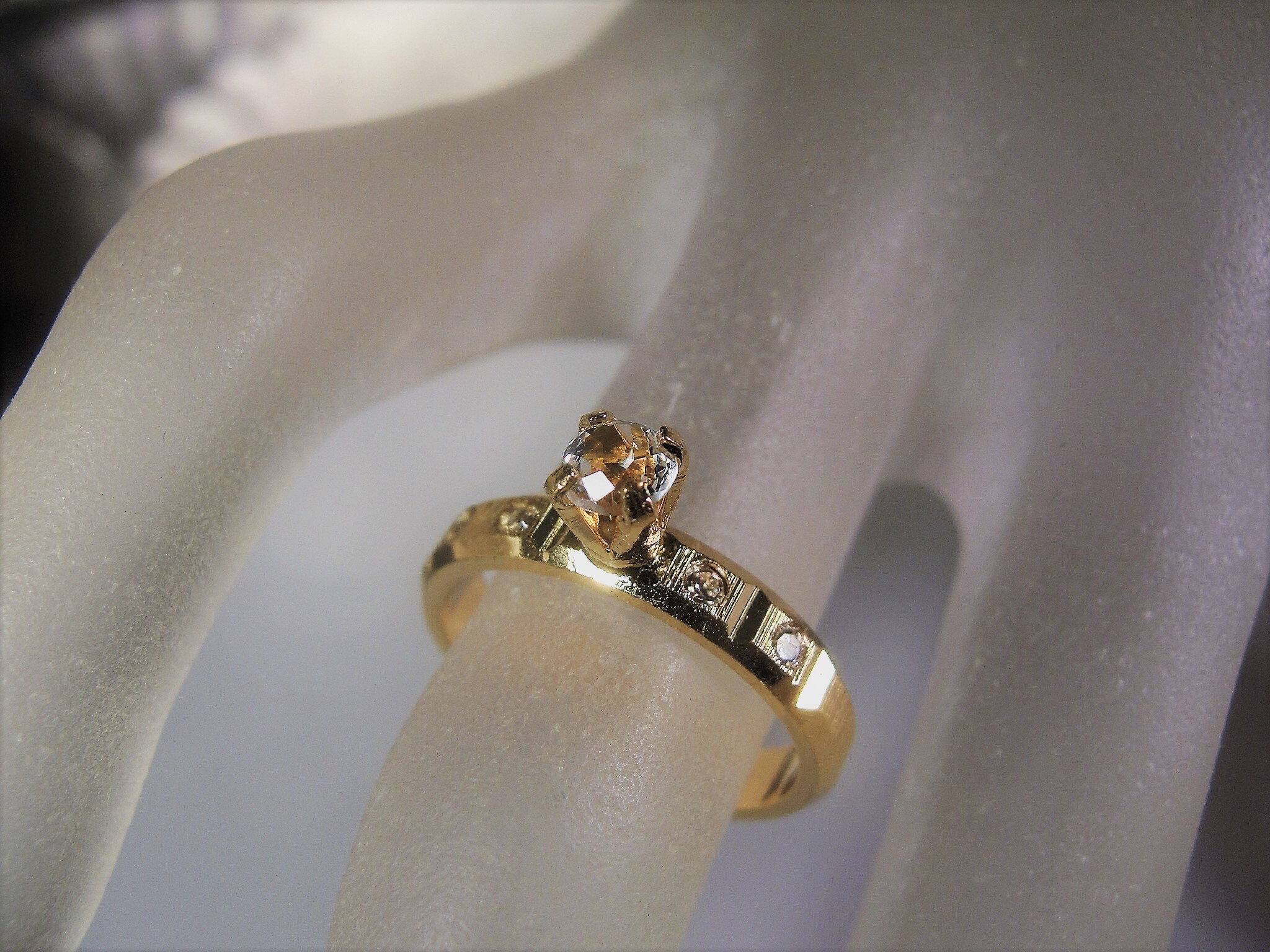 Rhinestone Solitaire Gold Tone Fashion Ring, Faux Engagement Ring