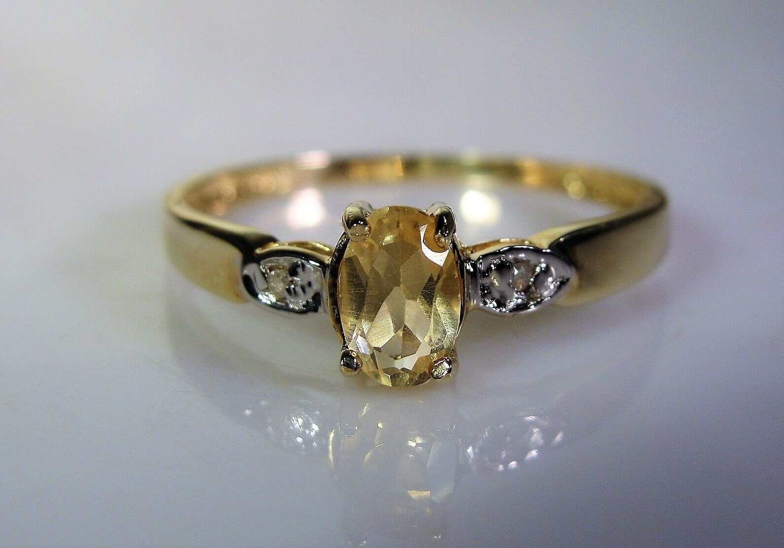 10K Citrine and Diamond Ring, Citrine Ring, Yellow Citrine Ring, Petite ...