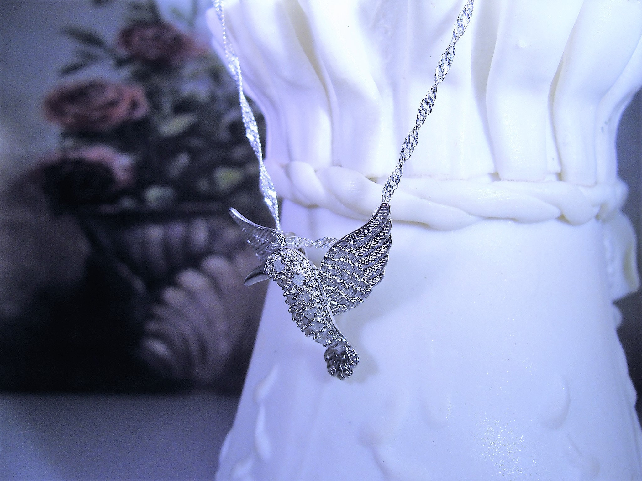 Diamond hummingbird necklace Clearance