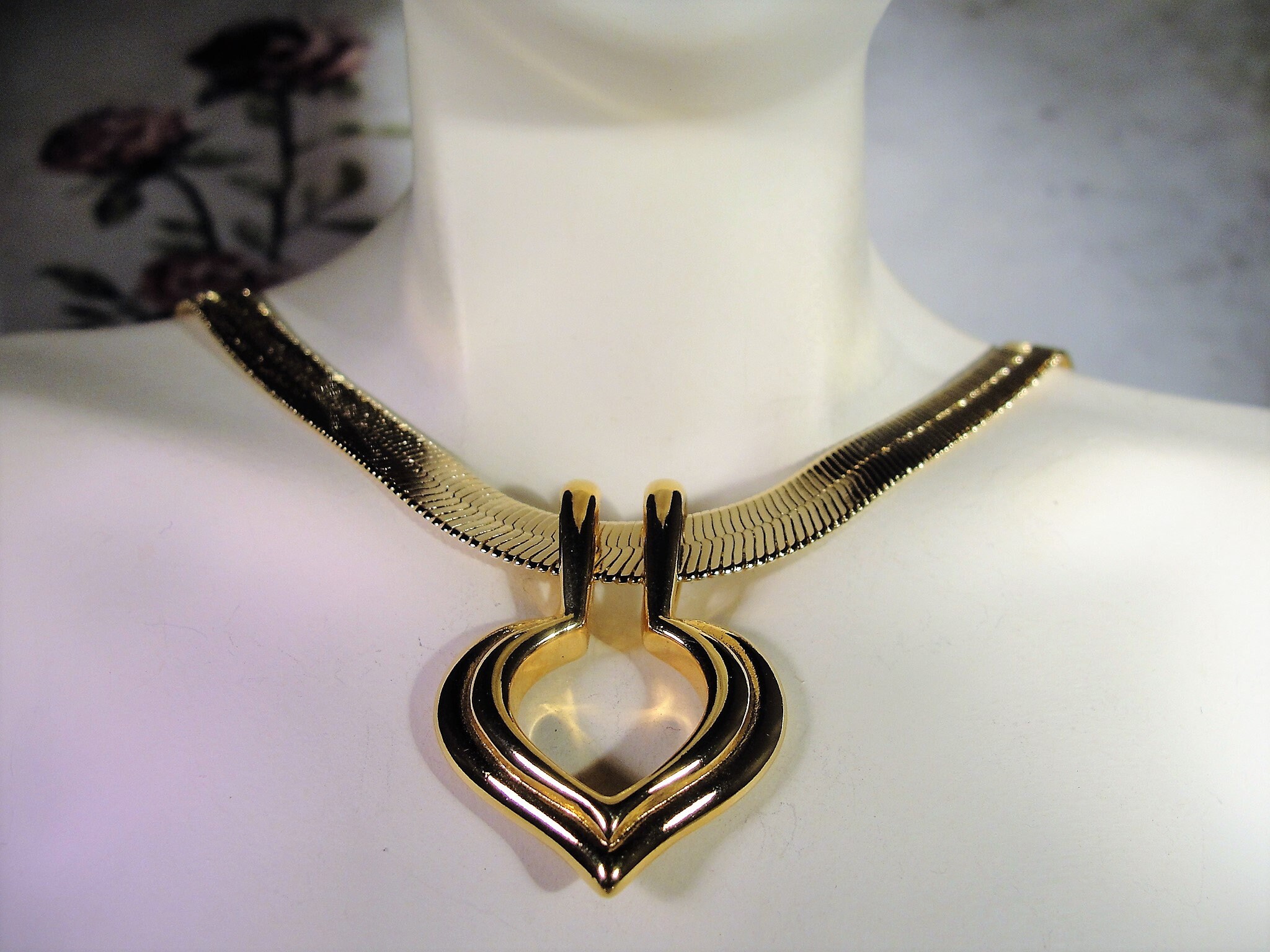 NOLAN MILLER Gold Plated Heart Enhancer with a Flat Herringbone Chain