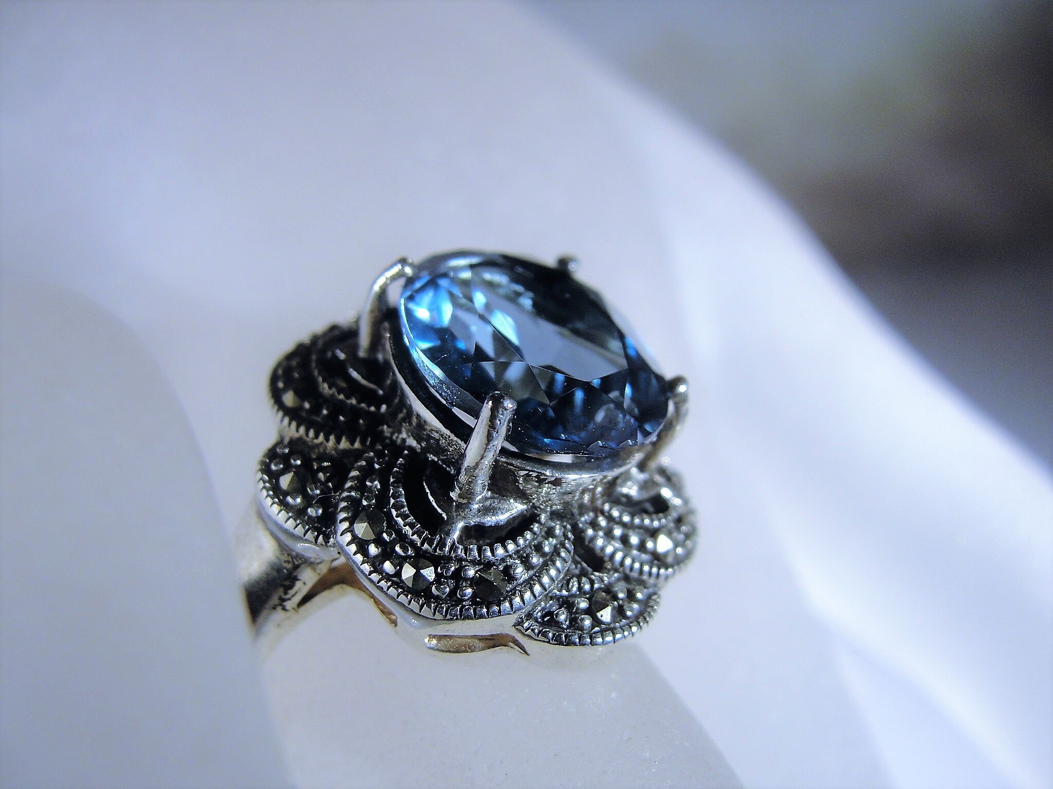 Blue Topaz Ring, Sterling Silver, Synthetic Swiss Blue Topaz Crystal